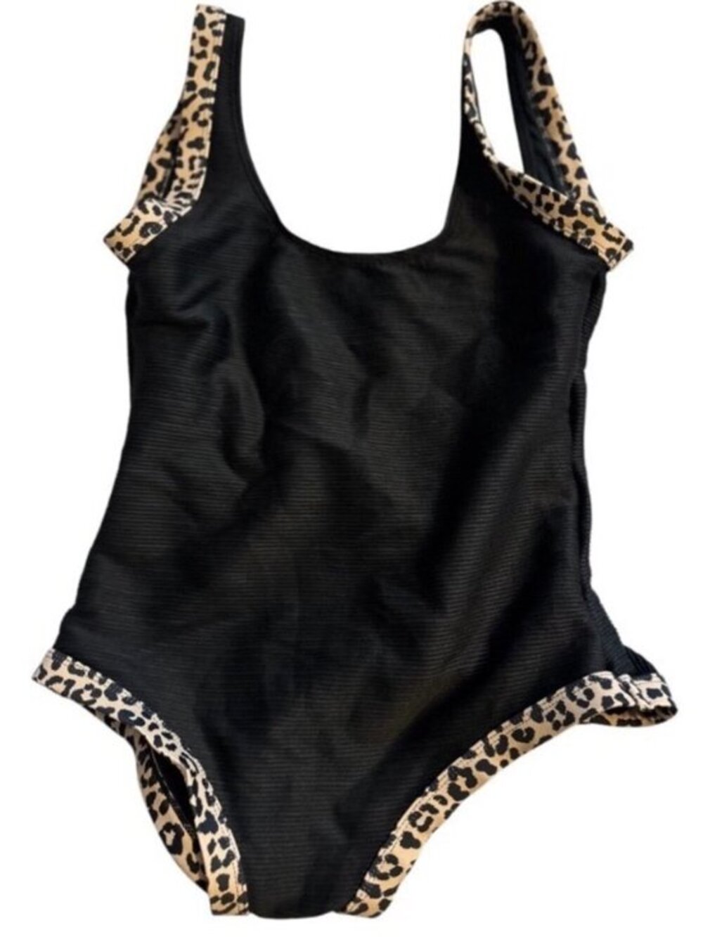 Pink Lily Black With Animal Print Trim One Piece Swimwear High Thigh Size Small